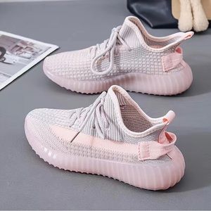Knitted Lightweight Mesh Sneakers, Breathable Mesh Lace-Up Running Shoes, Casual